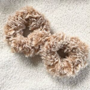 Tan Faux Fur Handmade Hair Scrunchies Set of 2